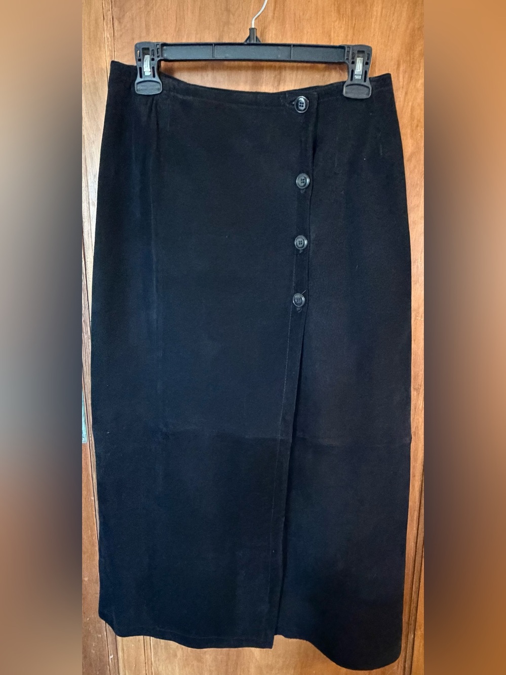 Vintage Forenza Black Genuine Suede Button Front Column Skirt Sz 10